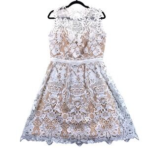Audrea White Floral Guipure Lace Sleeveless Bridal Cocktail Dress Nude Lining L